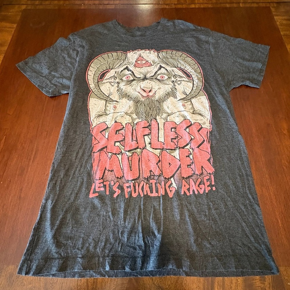 Selfless Murder Let's F'n Rage Graphic Tee‎ Devil Goat Occult M